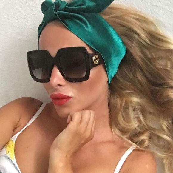 💯 - New authentic- Gucci Black Gg0102s - 001 Oversized Glitter Sunglasses - Picture 3 of 14